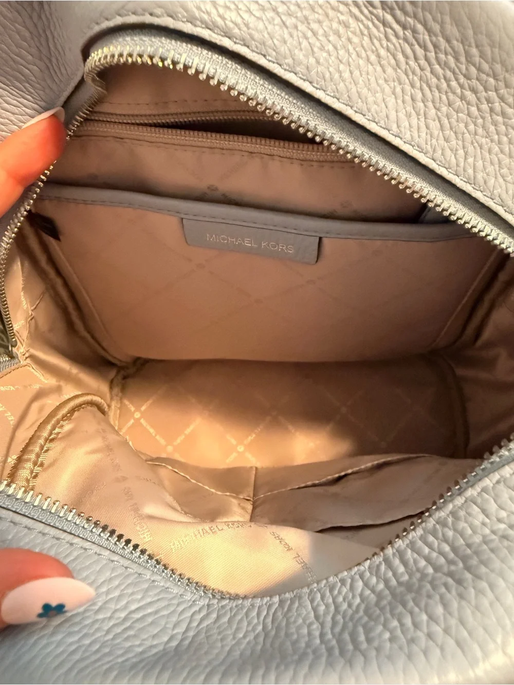 Michael Kors Powder Blue Studded Pebbled Leather Mini Backpack